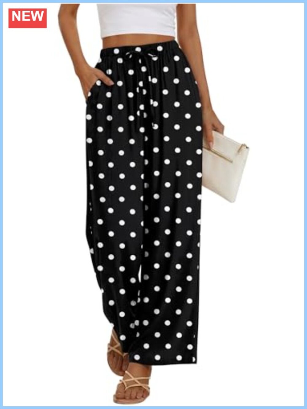 Women Cotton Wide Leg Palazzo Pants Drawstring Elastic Waist Beach